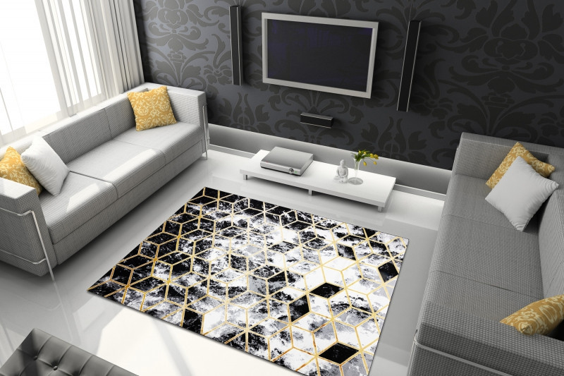 Kusový koberec Gloss 409A 82 3D cubes black/gold/grey č.2