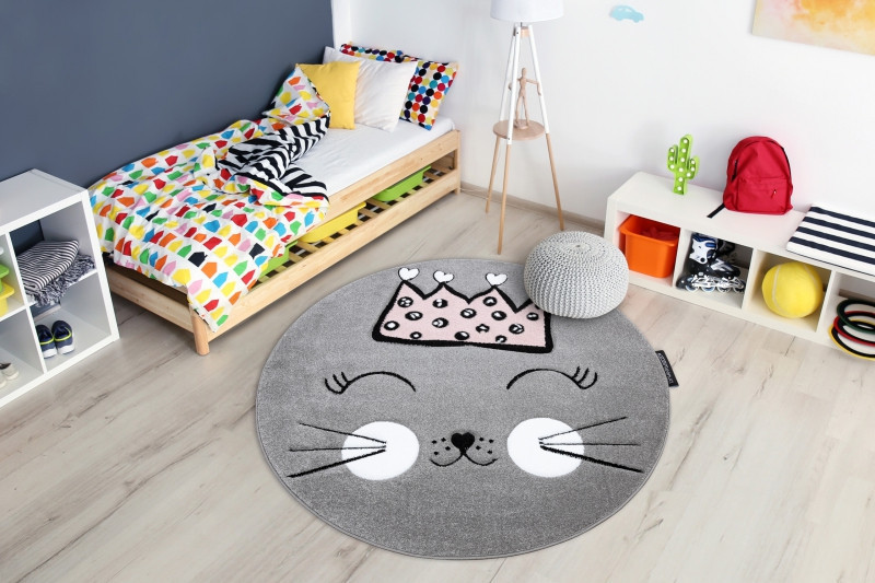 Dětský kusový koberec Petit Cat crown grey kruh č.13