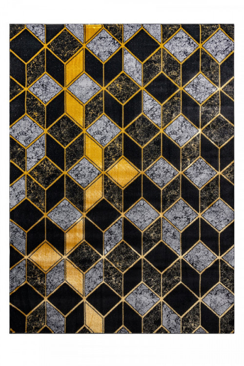 Kusový koberec Gloss 400B 86 3D geometric black/gold č.1