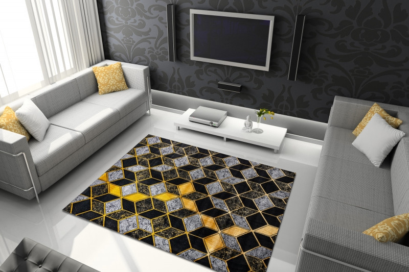 Kusový koberec Gloss 400B 86 3D geometric black/gold č.10