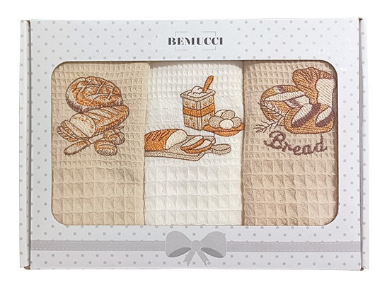 Set vaflových utěrek v krabičce BREAD 40x60 cm 3 kusy č.1